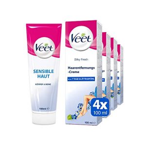 Enthaarungscreme Veet 4er Pack sensitiv für seidig glatte Beine