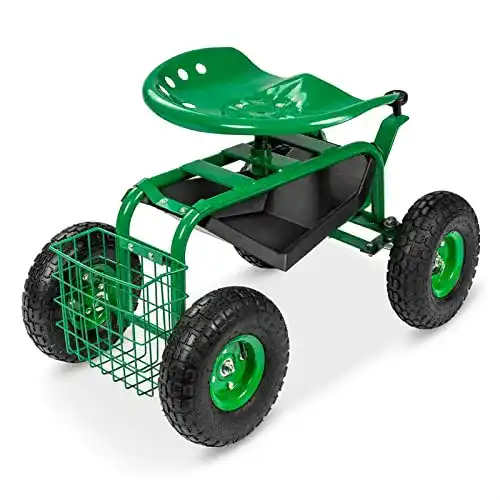 Fahrbarer Gartensitz IakAeUi Gartenstuhl mit Werkzeugablage