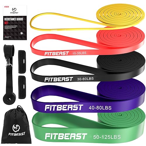 Fitnessbånd langt FitBeast motstandsbåndsett, 5 forskjellige