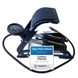 Fussluftpumpe cyclehero mit doppelzylinder und manometer