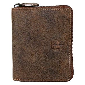 Wallet Leather ELBLEDER Brown Vintage Zipper RFID
