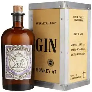 Gin monkey 47 schwarzwald dry in traditioneller holzkiste