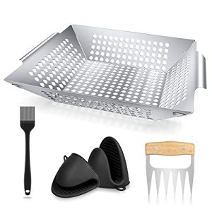 Grill basket AUFSQ stainless steel, vegetable basket with meat claws