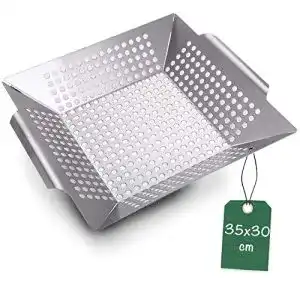 Grillkorb praknu grillschale fuer gemuese fleisch 38 l edelstahl