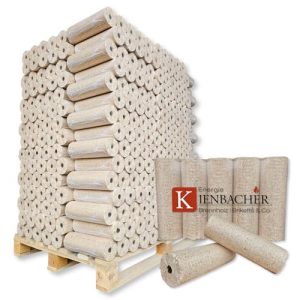 Briquetes de madeira energéticos Kienbacher Nestro Palete de 500kg com furo de extração
