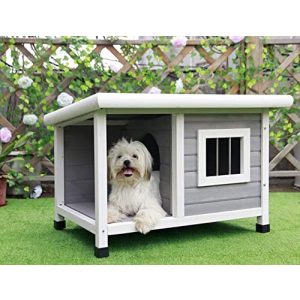 Casa para perros Petsfit de madera maciza, casa para perros con balcón