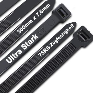 Attache-câble JQKX noir 300 mm x 7,6 mm, résistant aux UV