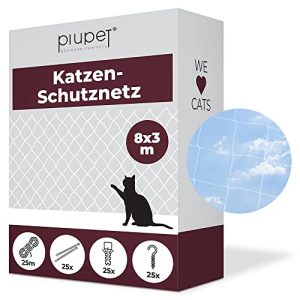 Rete per gatti PiuPet® 8x3m trasparente comprensiva di materiale di montaggio