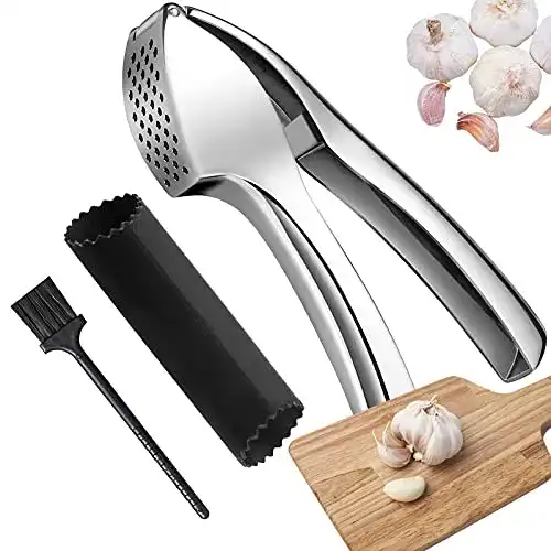 Knoblauchpresse Caliyo mit ergonomischem Griff und Schäler-Set