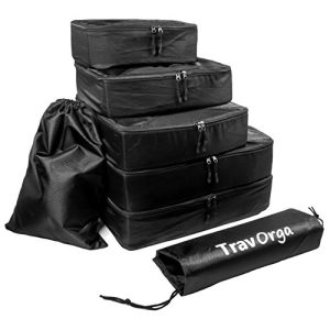 Suitcase organizer TESTEL set 7 pieces in black with shoe bag