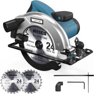 Serra circular WESCO, manual de 1400 W com lâmina 24T de 185 mm, 5800 rpm