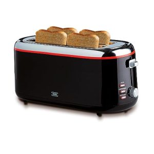 Hosszú nyílású kenyérpirító KHG Toaster TO-1301LSS, 4 szelet fekete