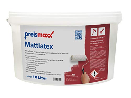 Latexfarbe Preismaxx Mattlatex Wandfarbe, weiß, matt, 10 Liter