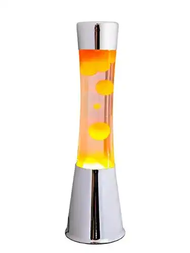 Lavalampe Fisura in Orange mit verchromter Basis und transparentem Glas