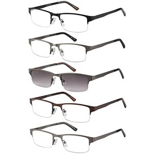 EYECEDAR Lot de 5 lunettes de lecture pour hommes, demi-monture rectangulaire