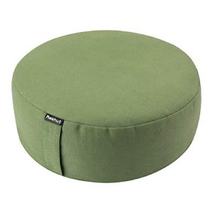 Almofada de meditação REEHUT redonda verde, com casca de trigo sarraceno