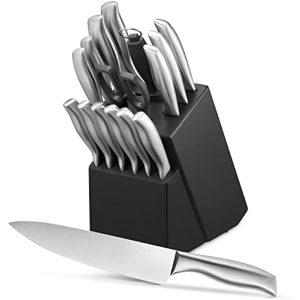 Knivblokk AAUU, profesjonelt knivsett, knivsett i rustfritt stål, 16 deler