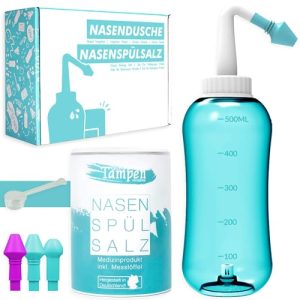 Set de apisonamiento para ducha nasal, 120x sal para enjuague nasal (300 g), cuchara dosificadora