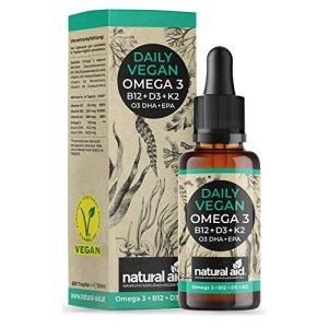 Omega-3 olje naturlig hjelpemiddel Daglig Vegan Omega 3 + B12 + D3 + K2