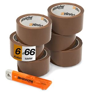Emballagetape Hinrichs brun, 6 ruller á 66 mx 50 mm