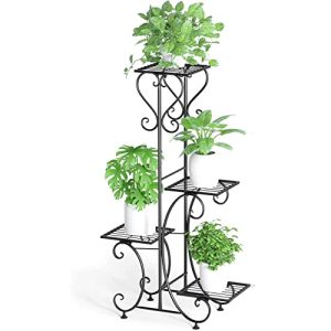 Wisfor Estante para plantas de exterior, estante para flores de metal, 4 niveles