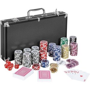 Mallette de poker GAMES PLANET avec 300 jetons laser, argent/or/noir