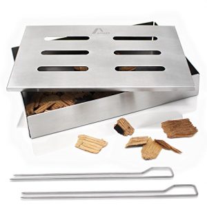 Caja de ahumado Amazy de acero inoxidable que incluye patatas fritas + 2 brochetas para grill