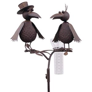 Pluviomètre Po oiseau duo avec chapeau métal marron