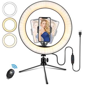 Anillo de luz Eletorot Anillo de luz de 10″ con trípode, trípode LED para selfies