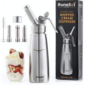 Cream dispenser Runesol cream siphon stainless steel with 3 decorative nozzles