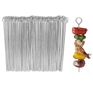 Espetos de shish kebab QQ CAT 100 peças espetos de grelha em aço inoxidável 20 cm