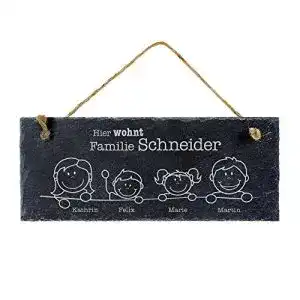 Schiefertafel casa vivente mit gravur hier wohnt personalisiert