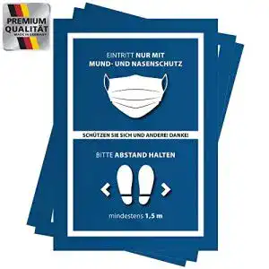Hygieneregeln Schild mit Maskenpflicht – Set aus 3 Aufklebern
