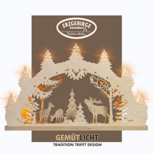 Mum kemeri weigla, LED orijinal Erzgebirge 7 ışıklı Geyik ailesi.