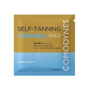 Self-tanner Comodynes, self-tanning wipes gold finish