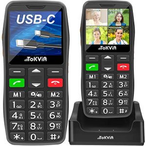 Téléphone portable senior TOKVIA sans contrat avec borne de recharge, USB-C