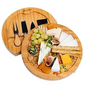 Servierplatte blauke bambus kaesebrett mit kaesemesser set 25cm