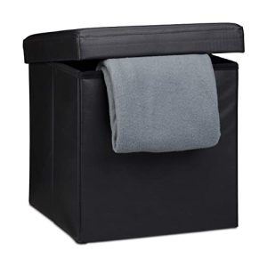Stool with storage space Relaxdays stool, leather, black