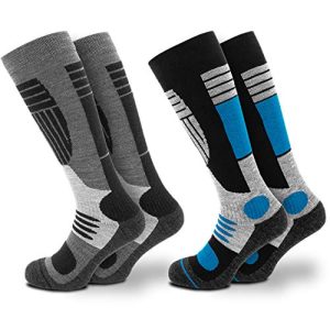 Occulto 2 pares de meias de esqui masculinas com estofamento azul-preto