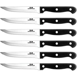 مجموعة سكاكين شرائح اللحم Ga HOMEFAVOR مكونة من 6 قطع، حافة مسننة من الفولاذ المقاوم للصدأ