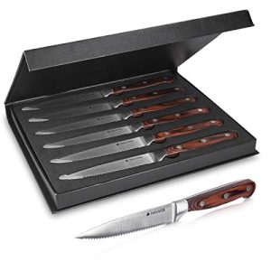 Biftek bıçağı Navaris 6x ahşap saplı, çatal bıçak takımı, bıçak 6 parçalı set