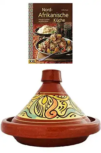 Tajine Marrakesch aus handgetöpfertem Keramik mit Kochbuch
