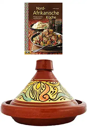 Tajine Marrakesch aus handgetöpfertem Keramik mit Kochbuch