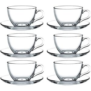 Copos de chá Pasabahce, vidro, 12 peças, xícaras com pires Basic