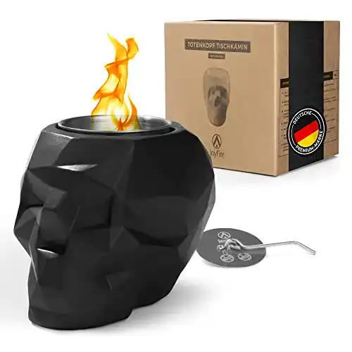 Tischkamin Joyfire aus Beton im Totenkopf-Design