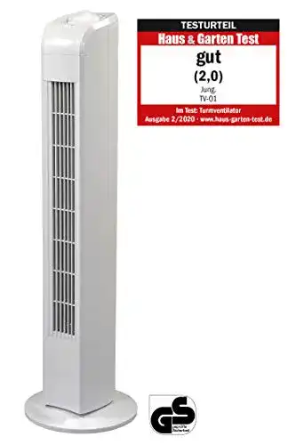 Turmventilator JUNG TV01 – Leiser 78 cm Ventilator in Weiß mit 50W