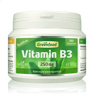 Vitamina B3 Greenfood, 250 mg, dosis extra alta, 180 veganos