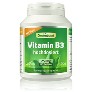Vitamin B3 Greenfood (niacin), 250 mg, høy dose, 180 tabletter.