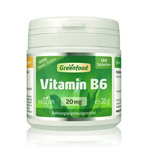 Vitamina B6 Greenfood, 20 mg, dosis alta, 180 cápsulas veganas