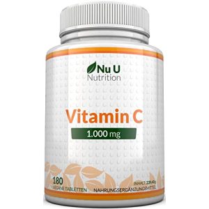 Vitamin C Nu U Nutrition 1000mg høj dosis, 180 veganske tabletter.